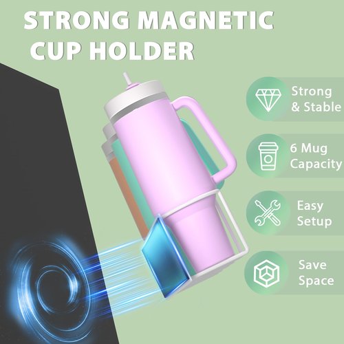4 Pack Magnetic Cup Holder for Fridge - Water Bottle Organizer Fits Stanley 40/30 oz Cup, Tumbler Organizer Set with Tumbler Lid Holder & Straw Organizer, Cup Holder for Stanley Cup Accessories(White)