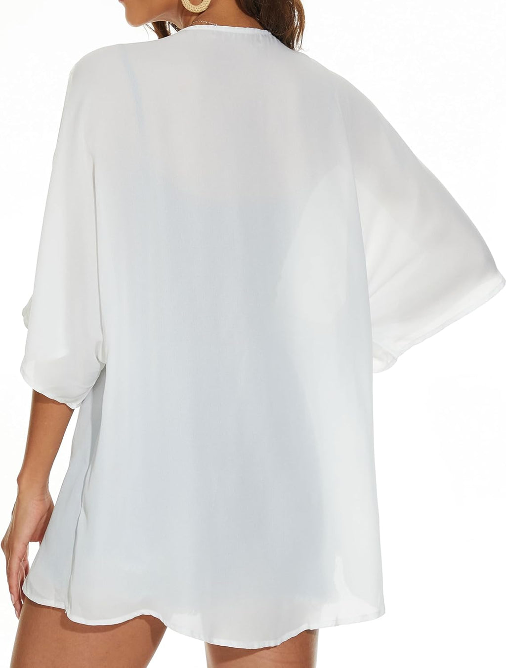 Skiennix Women's Floral Print Puff Sleeve Kimono Cardigan - Casual Loose Cover-Up Top