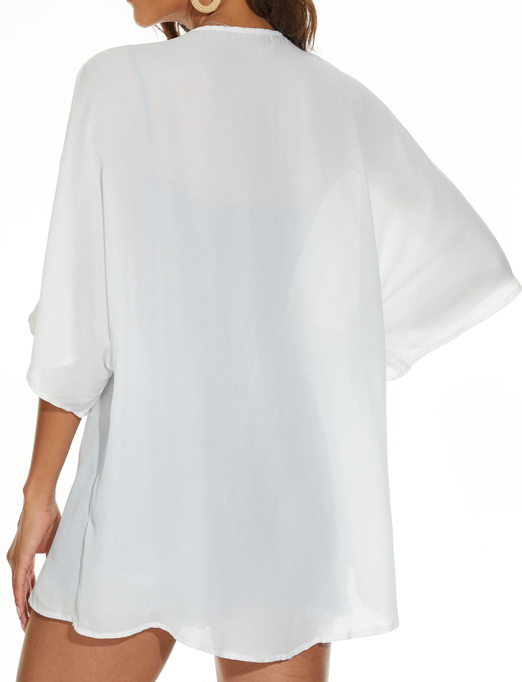 Women Summer Tops Kimono Cardigans Sheer Beach Cover Ups Chiffon Open Front Shirts （White,3XL)