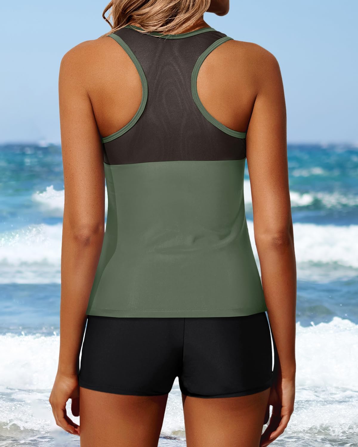 Yonique Tankini Swimsuits for Women - Athletic Two-Piece Bathing Suit with Shorts | Racerback Design