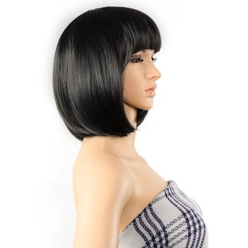 AGPTEK 13-Inch Straight Heat-Resistant Short Bob Wig with Flat Bangs for Women | Black Cosplay & Daily Wear