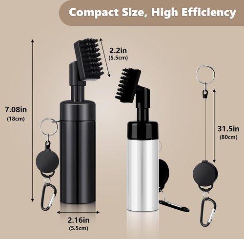 Qufoidium Golf Club Cleaner Brush 2 Pack - 7 Inch Golf Water Brush with 5 Oz Leakproof Bottle, Nylon Bristles & Retractable Hook, Black & White