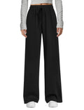Arolina Black Fall Pants for Women Soft Lounge Wide Leg Sweat Pants Elastic Waist Mid-Weight Pajama Pants with Pockets