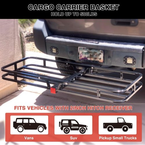 Thunderbay 500 Lbs Hitch Cargo Carrier 53” x 19” x 4” Fits 2" Receiver Rear Trailer Cargo Basket for RV's, Trucks, SUV's, Vans Traveling Camping