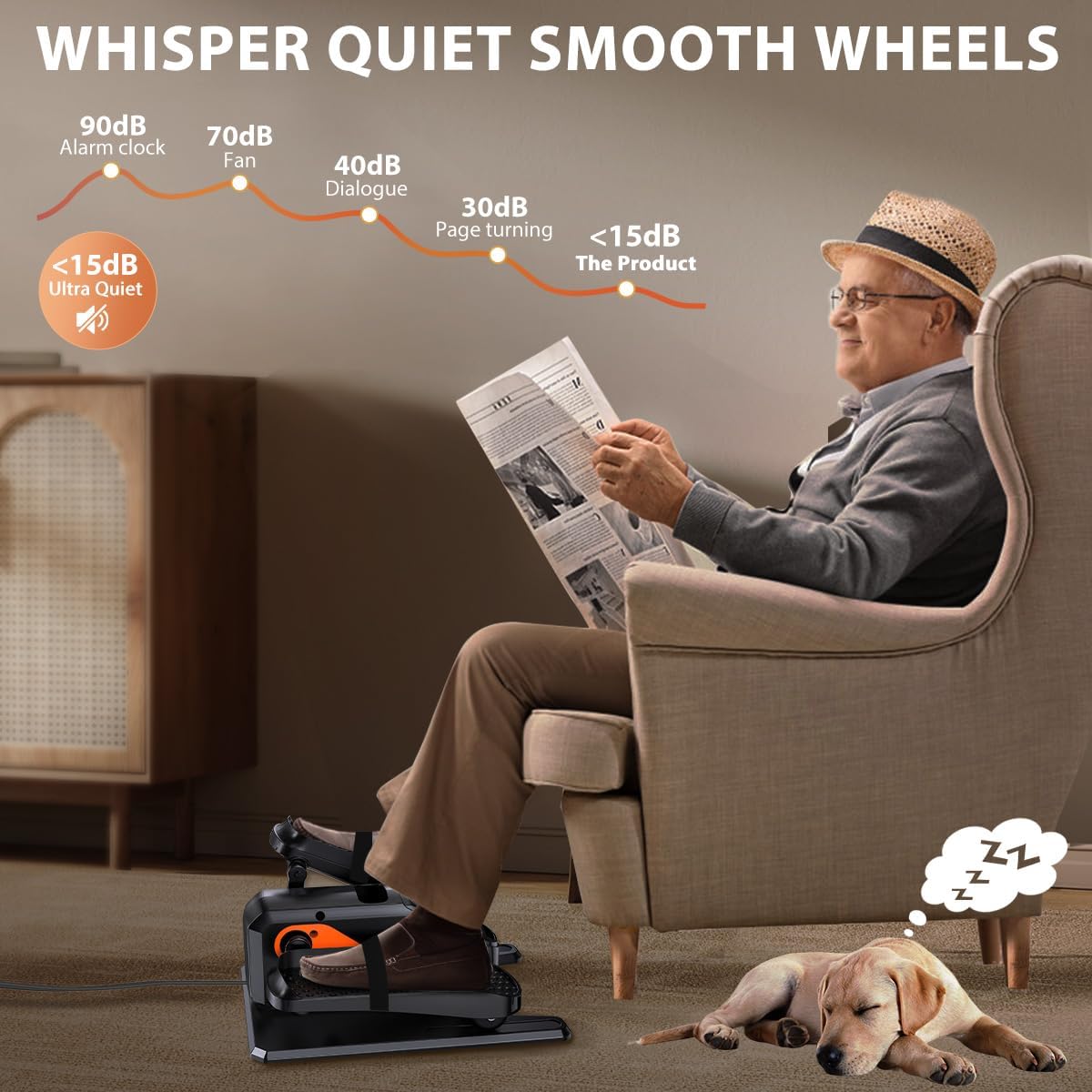 Under Desk Elliptical Machine by As Seen on TV - Quiet, Portable Exerciser with 15 Speeds & Remote Control
