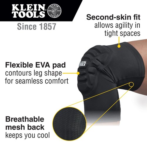 Klein Tools Knee Pads - Lightweight Padded Sleeves with Breathable Mesh Back | Black M/L