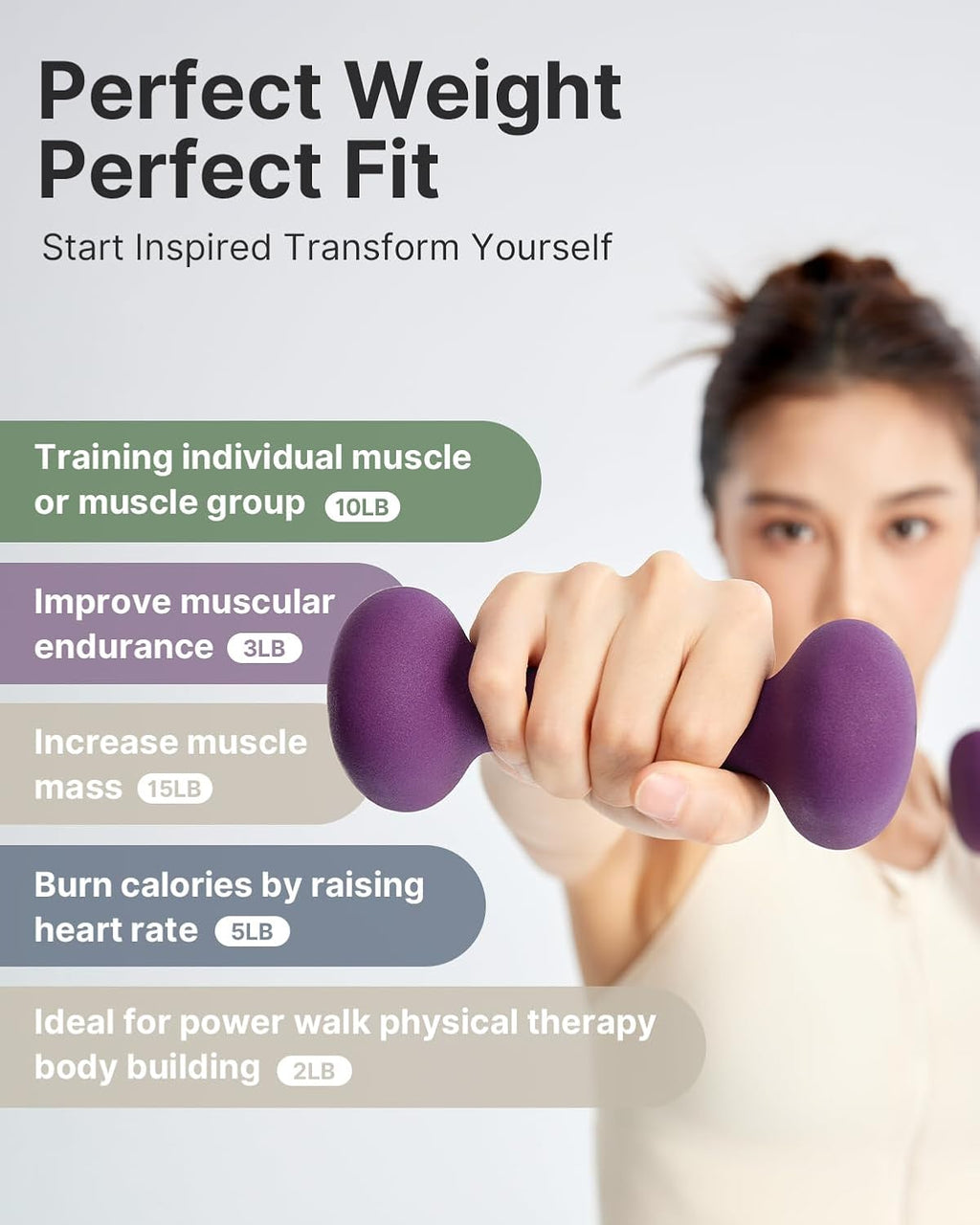 YOTTOY Dumbbell Set for Women - 2 to 15 Pound Non-Slip Hand Weights for Home Workouts | Portable Neoprene Design