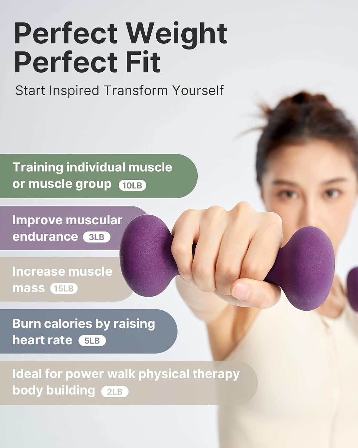 YOTTOY Dumbbell Set for Women - 2 to 15 Pound Non-Slip Hand Weights for Home Workouts | Portable Neoprene Design