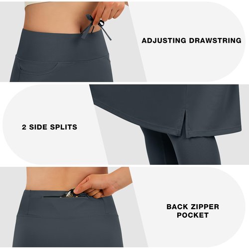 beroy Skirt with Capri Leggings for Woman Modest Workout Knee Length Skorts with Pockets Athletic Golf Tennis Yoga Skirts Grey XL