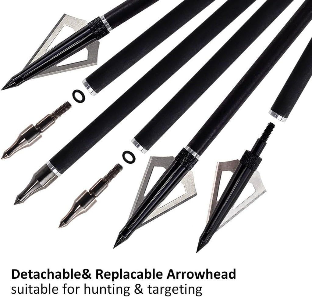 Skiennix 12Pcs Archery Hunting Arrows - Adjustable Nocks & Removable Tips | 30-Inch for Compound & Recurve Bows