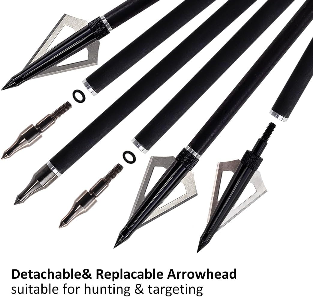 Skiennix 12Pcs Archery Hunting Arrows - Adjustable Nocks & Removable Tips | 30-Inch for Compound & Recurve Bows