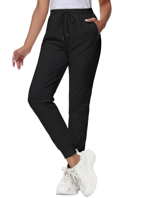 MIVEI 34" Inseam Women's Tall Sweatpants Cotton Joggers with Zipper Pockets Lounge Sweat Running Yoga Gym Extra Tall Pants Black