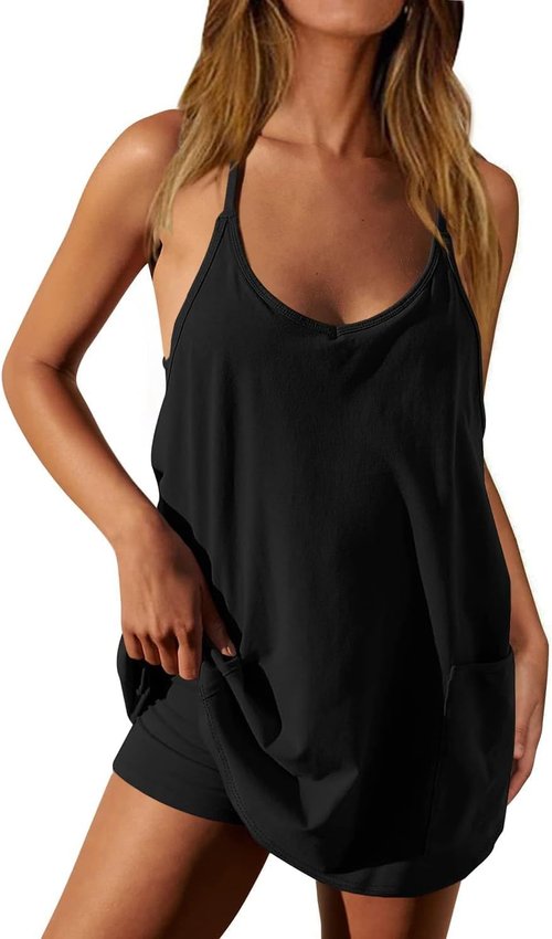 Ebifin Women's Mini Tennis Dress - Casual Sleeveless Workout Dress with Built-In Shorts | Summer Style