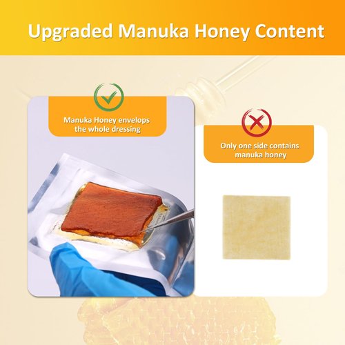 Polynew Impregnated Manuka Honey Calcium Alginate Dressing, 2"x2"-12Pcs/Box, Non-Adherent Calcium Alginate Dressing with Manuka Honey, Natural Wound Care Bandages for Burns, Faster Wound Care