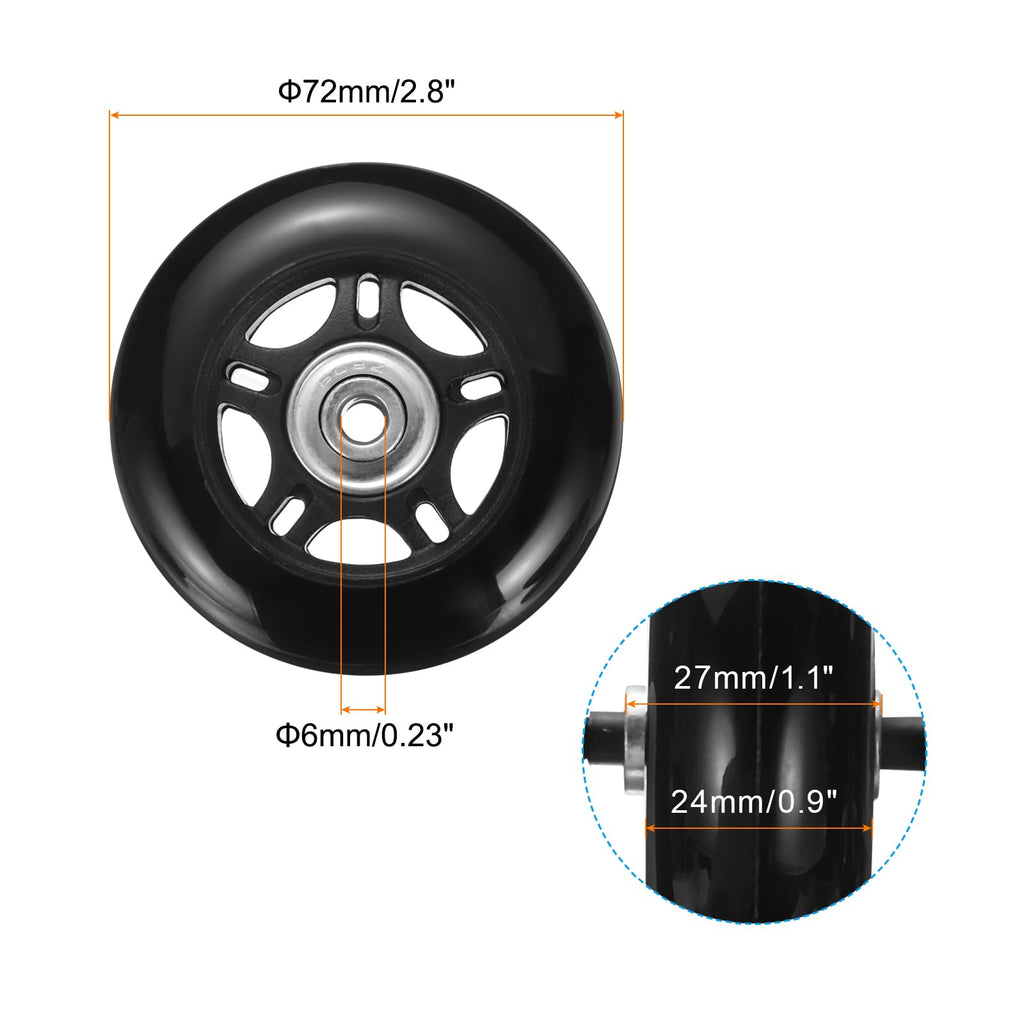 uxcell Set of 1 Luggage Wheels Replacement 75 x 24 mm/3" x 0.9" Rubber Swivel Caster Bearing Wheels Repair Kits for Suitcase Inline Outdoor Skate,Black