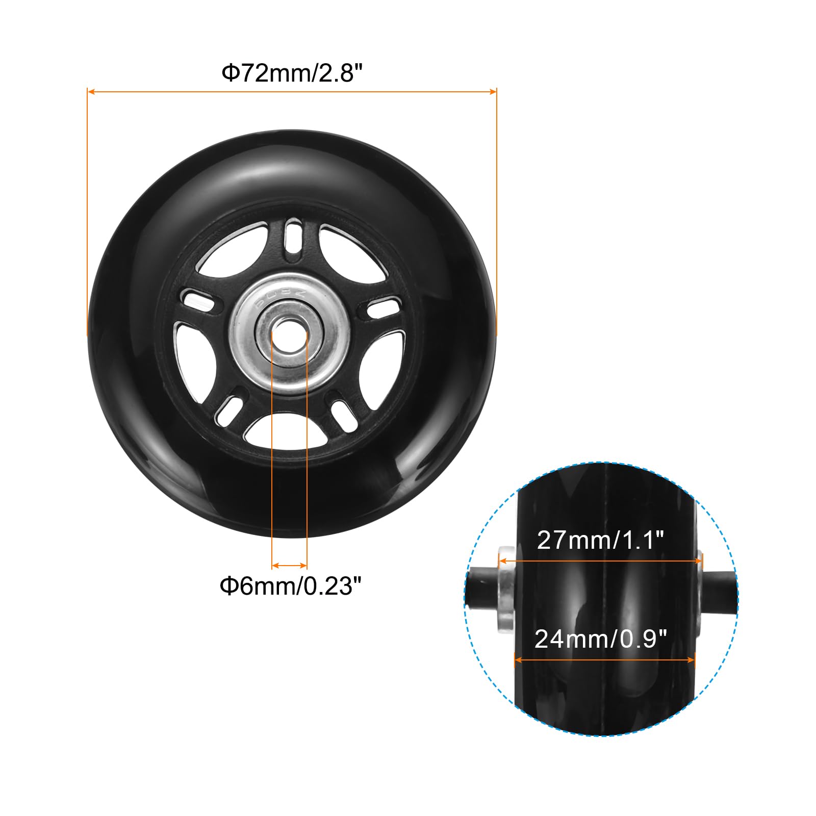 uxcell Set of 1 Luggage Wheels Replacement 75 x 24 mm/3" x 0.9" Rubber Swivel Caster Bearing Wheels Repair Kits for Suitcase Inline Outdoor Skate,Black
