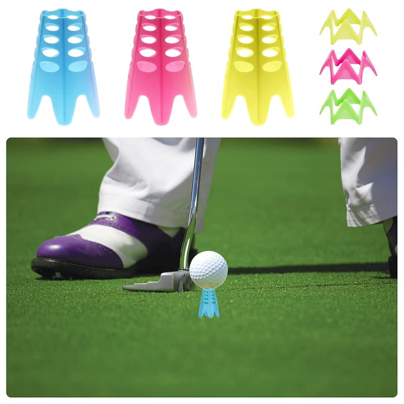 Colorful Golf Tees Set — 18 Pcs Plastic Indoor Driving Range Tees (Yellow, Green, Pink) for Golf Simulators