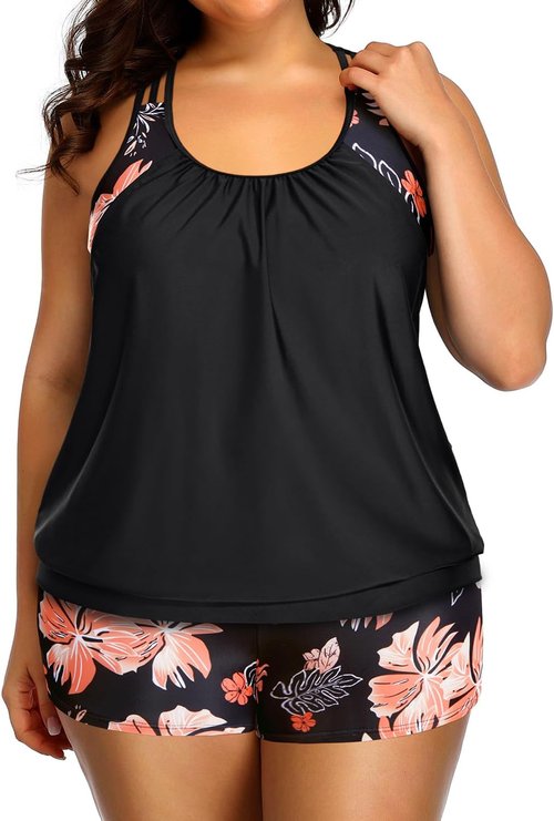 Holipick Plus Size Tankini Swimsuit - Tummy Control Blouson Top with Shorts | Stylish & Comfortable