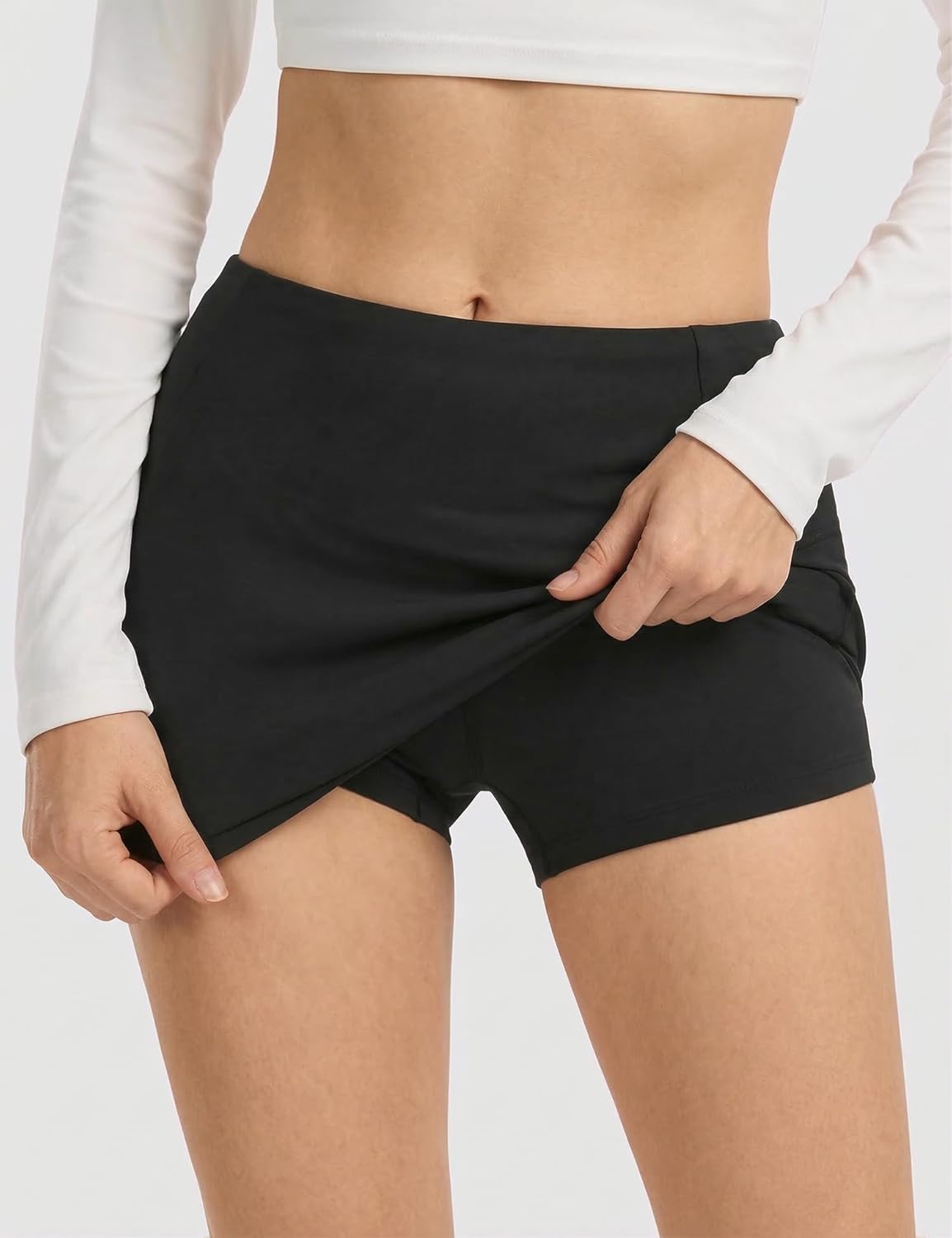 Skiennix Mini Skirt - Trendy Low Waist Bodycon Design with Side Split & Shorts Underneath | Casual Outfit