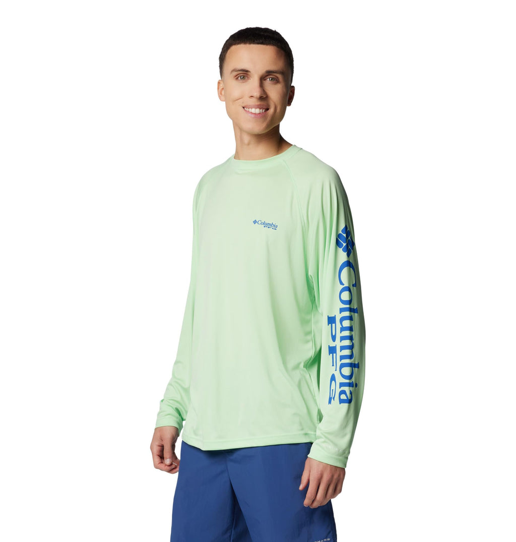 Columbia Men's PFG Terminal Tackle Long Sleeve Fishing Shirt, Key West/Vivid Blue Logo, Small