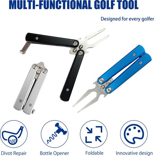 Mevfiya Switchblade Golf Divot Repair Tool, Stainless Steel Foldable Divot Tool & Golf Divot Tool with Bottle Opener, Funny Golf Gifts for Golfers(Silver)