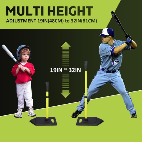 Eastgoing Baseball Tee - Adjustable 19"-32" Height Telescopic Rubber Batting Tee for Kids