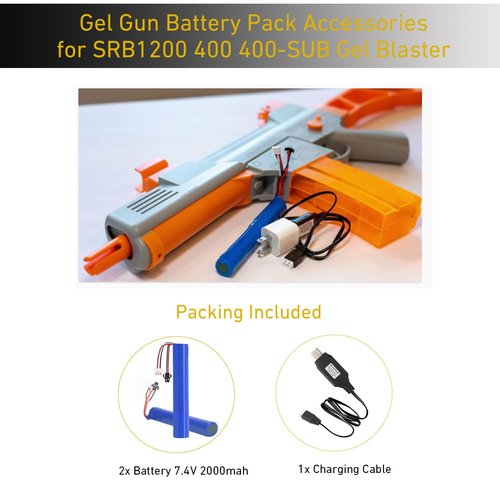 AUDEEKON 2 Pack 7.4V 2000mAh Battery Splatter Ball Battery Pack Accessories for SRB1200 400 400-SUB Airsoft, Charging Cable Included