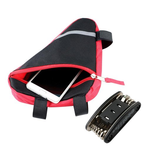 QitinDasen Maivingthuit 2 Pieces Bike Triangle Bags, Waterproof Bicycle Front Tube Frame Bag, Double-Sided Reflective Decoration Makes Night Riding Safer (Red + Black)