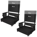 Romswi 2-Pack Stadium Seat with Height Adjustable High Back & Lumbar Support, 3" Thick Bleacher Chairs with 2 Height Adjustments, Armrests & Cup Holders, Comfortable & Portable, Black
