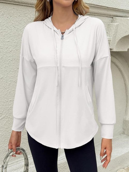 Fisoew Women's Athletic Jacket - Lightweight Zip-Up Hoodie with UPF 50+ Sun Protection | Long Sleeve Workout Top
