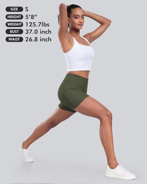 CHRLEISURE Women's Biker Yoga Shorts - High Waisted Tummy Control, 5-Inch Spandex Athletic Shorts