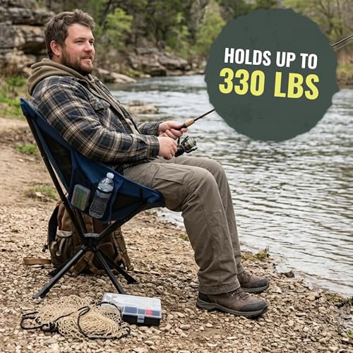 Portable Folding Swivel Chair - Lightweight Outdoor Seat with 360° Rotation - Blue & Gray