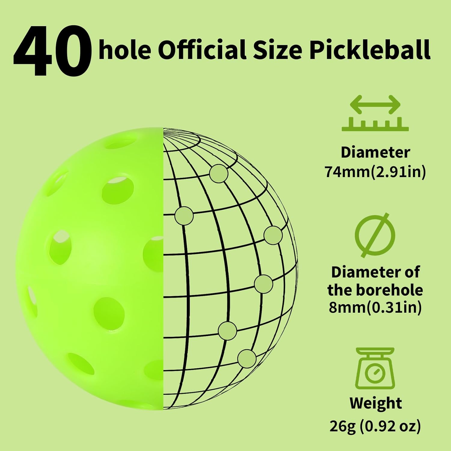 Pickleball Balls Set - 40 Hole Precision Drilled Outdoor Balls | Durable Plastic for Indoor & Outdoor Play