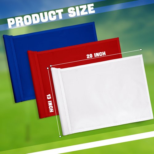 Nuenen 3 Pcs Large Golf Flags with Tube Inserted 13 x 20 Inch Oversize Putting Golf Pin Flags 420D Nylon for Yard Indoor Outdoor Backyard Garden(White, Blue, Red)