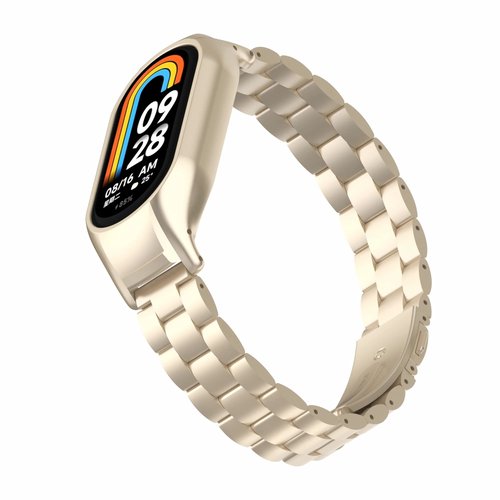Frayollora Stainless Steel Watch Band Compatible with Xiaomi Mi Band 8, Modern Design, Starlight Color, 21mm Width, Waterproof, Lightweight, Casual Occasion, Tang Buckle Closure