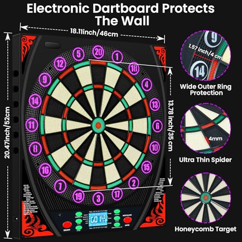 Beige Soft Tip Electronic Dart Board for Adults, 34 Games, Voice & LED Prompts