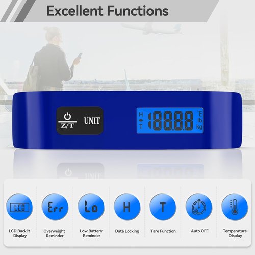Dr.meter Luggage Scale - Digital Weight Scale with Backlight LCD Display | 110lb/50kg Capacity, Blue