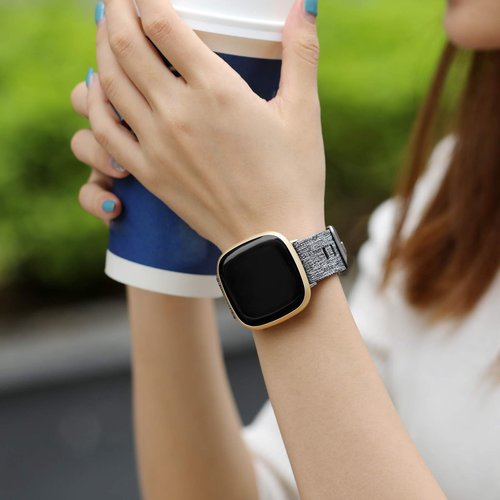 Maledan Compatible with Fitbit Versa 3 and Fitbit Sense 2 and Fitbit Versa 4 and Fitbit Sense Bands Men Women, Woven Fabric Replacement Band for Sense/Versa 3 Smartwatch, Small Black Charcoal Gray