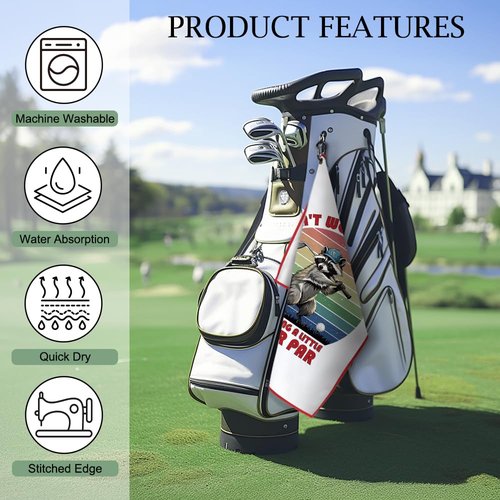 DYJYBMY Can't Work Today Funny Printed Golf Towel with Clip, Humorous Raccoon Golf Towel for Men Women, Retro Gofing Gifts for Family Friend, Retirement Thank You Gifts for Golfer Raccoon Lover