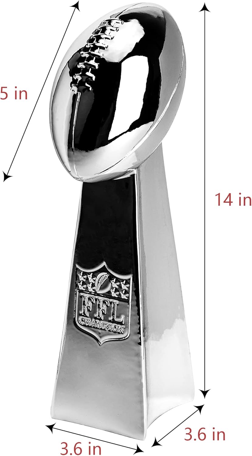 Spire Designs Fantasy Football Trophy - Chrome Replica Championship Award - First Place Winner - 2 Sizes Available