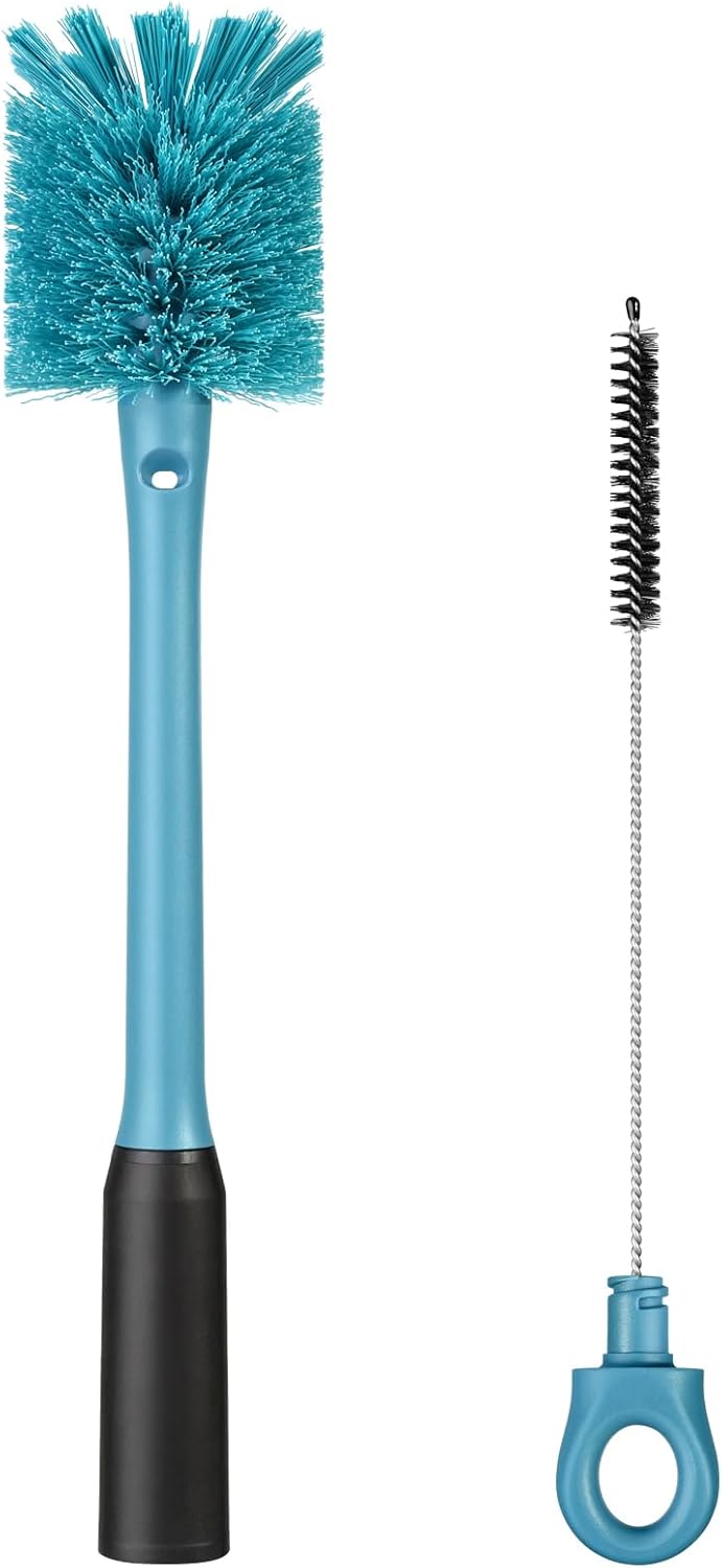 Skiennix 2-in-1 Bottle Cleaning Brush - Long Handle with Replaceable Head for Sports & Baby Bottles | Smokey Blue