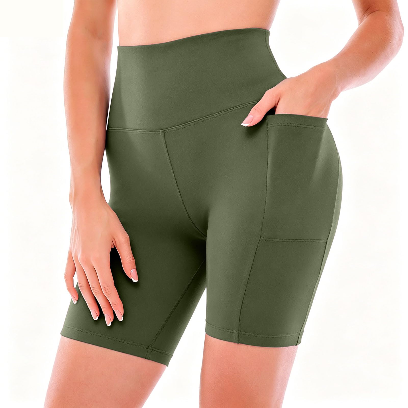 Ipletix Biker Shorts with Pockets for Women - 6'' High Waisted Womens Yoga Gym Athletic Running Workout Shorts