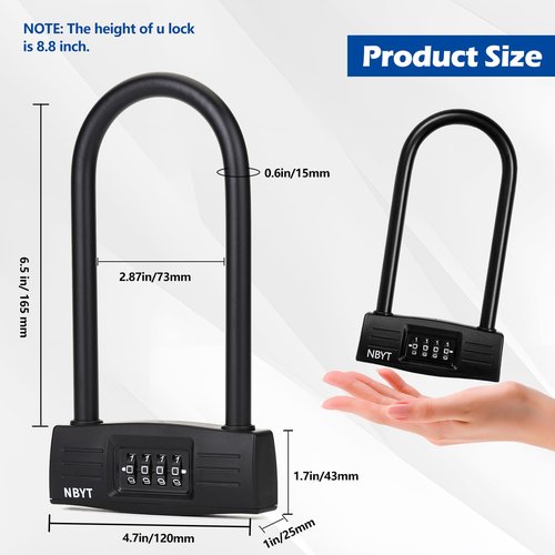 Lawnize Bike Lock u Lock Combination,Resettable Code,Long Shackle,Heavy Duty Padlock for Bicycle, Scooter,Motorcycles, Metal Fence Gate,Pool Door,Anti Theft.