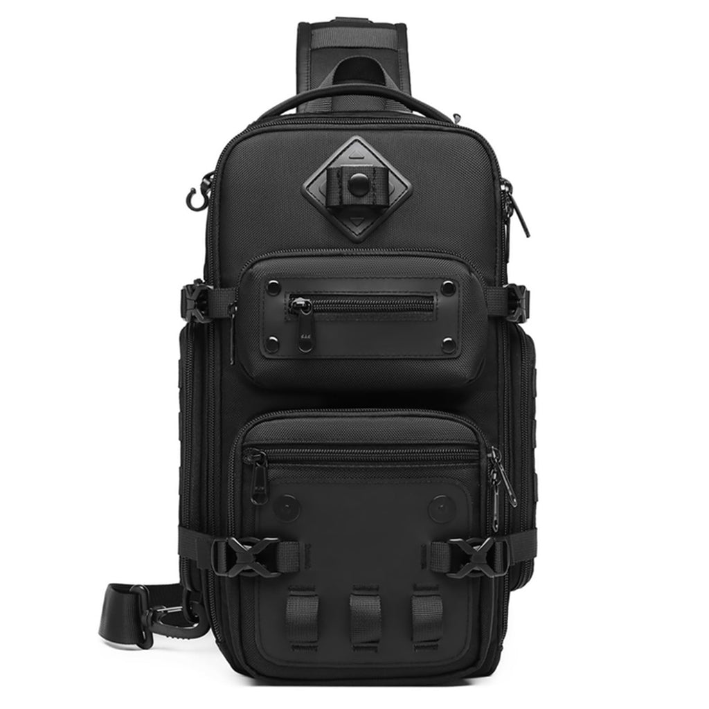 Uaskmeyt Sling Bag for Men, Tactical Sling Backpack Shoulder Crossbody Bag Waterproof Anti-Theft Travel Sports Bag Large Capacity for 12.9 inch Ipad (Black)
