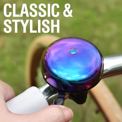 MARQUE Bike Bell for Adults & Kids – Nice, Loud, Crisp Ding Sound Bicycle Bell–Must Have Bicycle Accessories for Mountain MTB, Beach Cruiser, Commuter, Kids Bike–Easy Install on Handlebar (Oil Slick)
