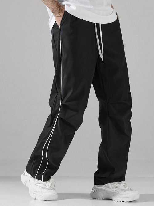 QJQ Men's Y2K Baggy Sweatpants Parachute Pants Wide Leg Trendy Track Pants Casual Streetwear Sportwear Medium Black