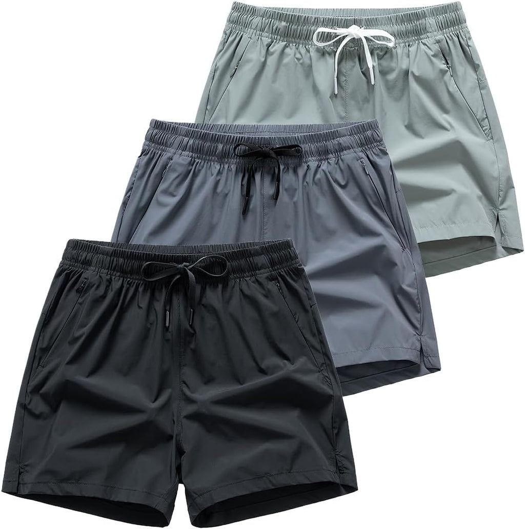 Skiennix Men's Athletic Workout Shorts - Lightweight Moisture-Wicking with Zipper Pockets | 3-Pack