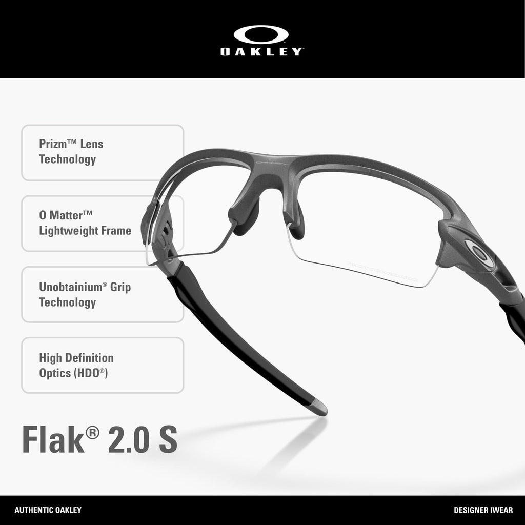Oakley Flak 2.0 S OO9511 951107 59MM Steel/Clear to Black Iridium Transition Rectangle Sunglasses for Men for Women