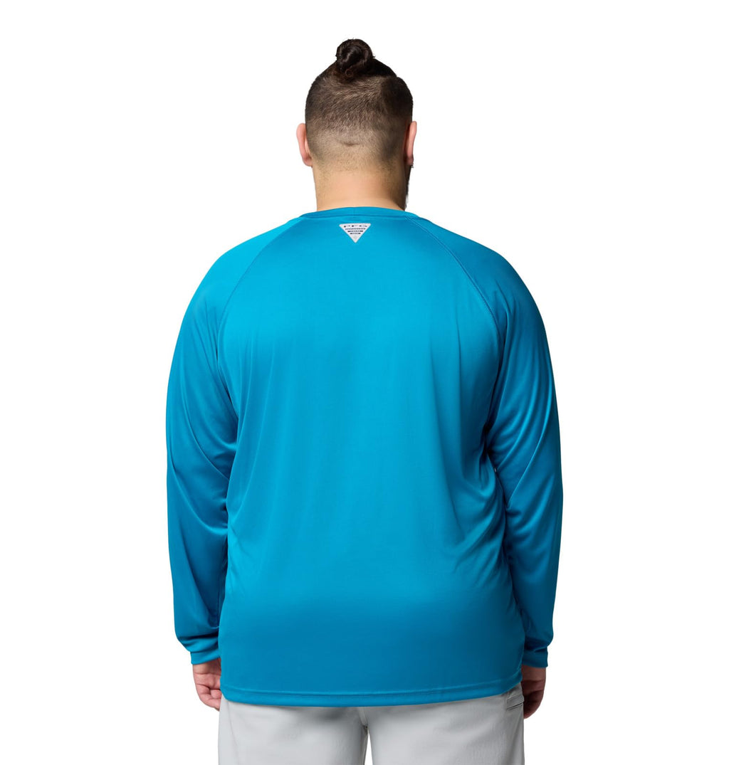 Columbia Men's PFG Terminal Tackle Long Sleeve Fishing Shirt, Blue Echo/White Logo, 3X Tall