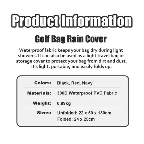 PLAYEAGLE Golf Bag Rain Cover, 300D PVC Waterproof Cover for Golf Club Bag, Durabale, Lightweight and Easy to Maneuver (Red)